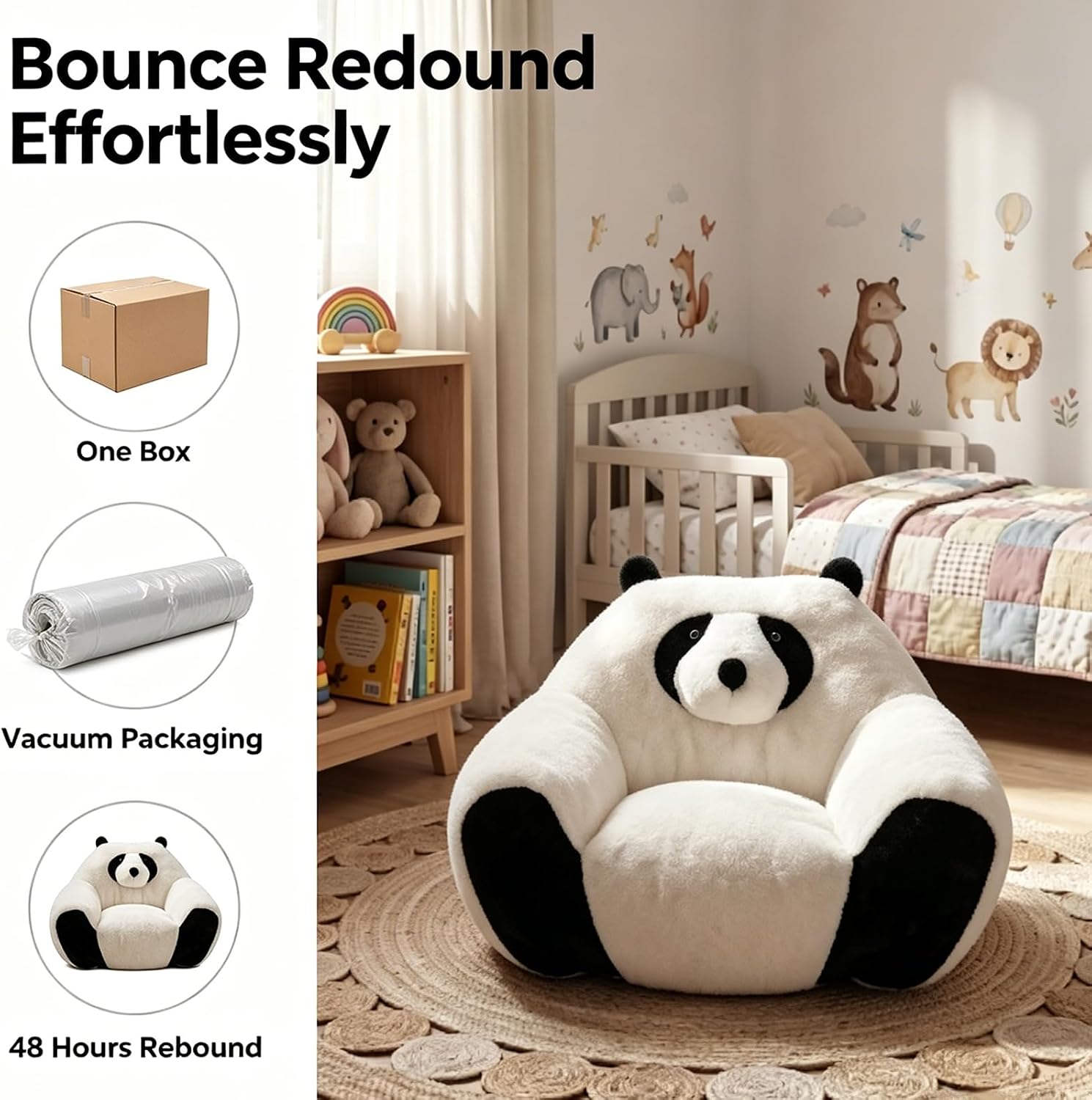 Giant Bean Bag Chair for Adults and Kids, Panda-Shaped beanbag Chair with Soft Plush Fabric, Oversized Boneless Reading, Lounge Chair for Bedroom, Living Room