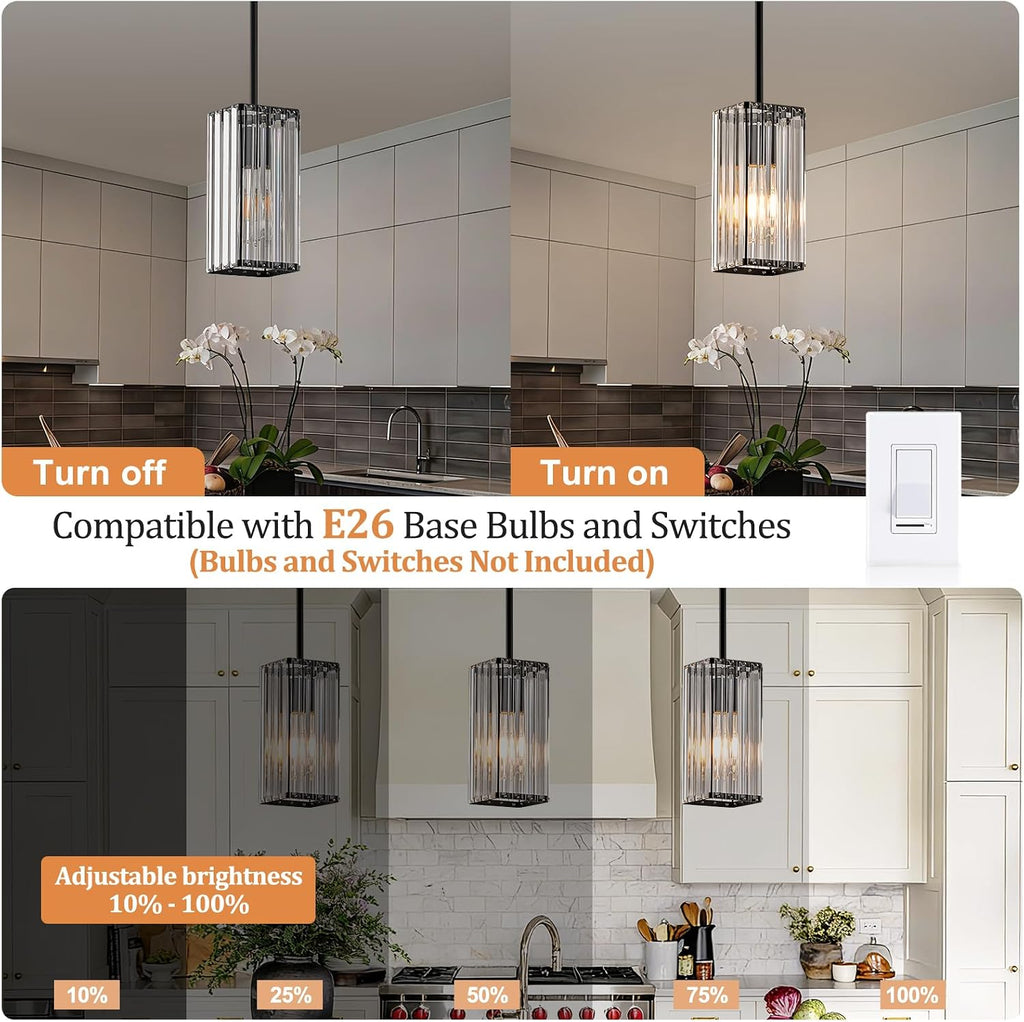 Modern Crystal Pendant Lights Kitchen Island, 3-Pack Black Hanging Light with Clear Crystal Shade, Adjustable Height Pendant Lighting for Kitchen Island Dining Room Bedroom Bar Entryway