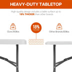 Folding Table 6FT 350 LBS Heavy Duty Foldable Table with 18% Thicker HDPE Waterproof Top, Portable Fold in Half with Handle, Reinforced Steel Frame for Indoor Outdoor Party Events