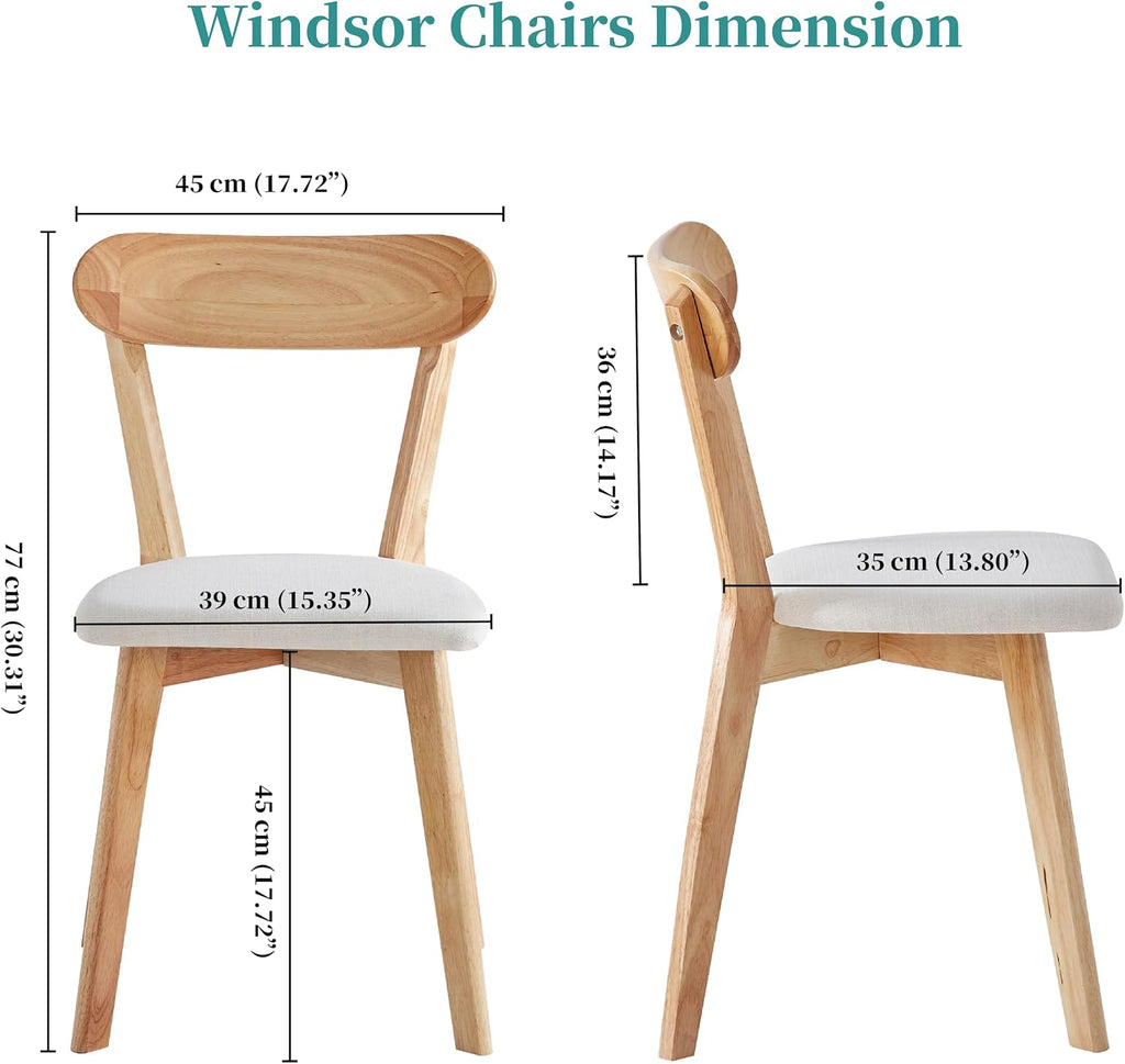 Wood Louis Dining Chairs Set of 4 100% Natural Solid Wood Home Kitchen Upholstered Chairs with Curved Backrest and Soft Padded Seat