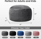 Kromax Bean Bag Chair with Filling Included, Large 4FT Comfy Bean Bag Chairs for Adults, Teens, Memory Foam, Machine Washable Thick Dutch Velvet Cover, for Living Room, Den, or Bedroom, Dark Grey