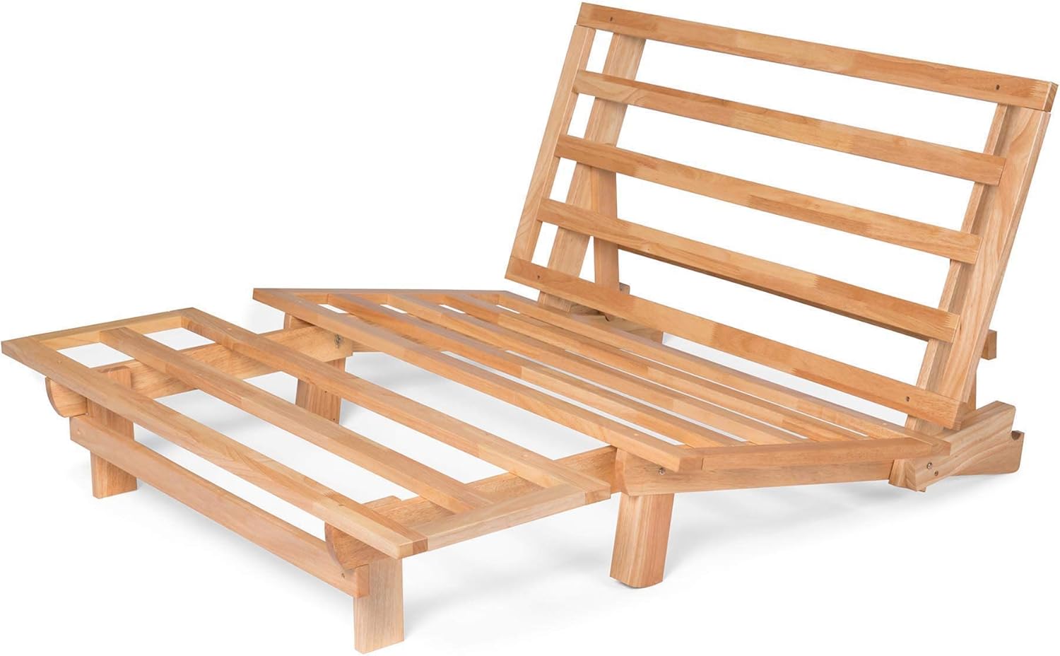 Nirvana Futons Tri-Fold Futon with Mattress Included (Microfiber Fudge, Natural Finish Solid Wood) - Full Size 13 Position Sofa Bed, Lounger, and Couch