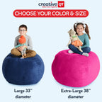 Creative QT Stuff ’n Sit Extra Large 38’’ Bean Bag Storage Cover for Stuffed Animals & Toys, Giant Beanbag Chair for Kids Ages 3-14, Bedroom Organizer, Hot Pink Corduroy
