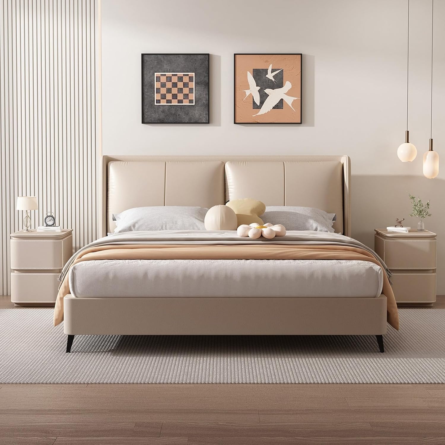 Small Nightstand Leather Finish, Narrow Modern Bedside Table, Night Stand end Sofa Side Table, Solid Wood Bedside Desk Bedside Furniture for Bedroom(Gray,25x40x50cm)