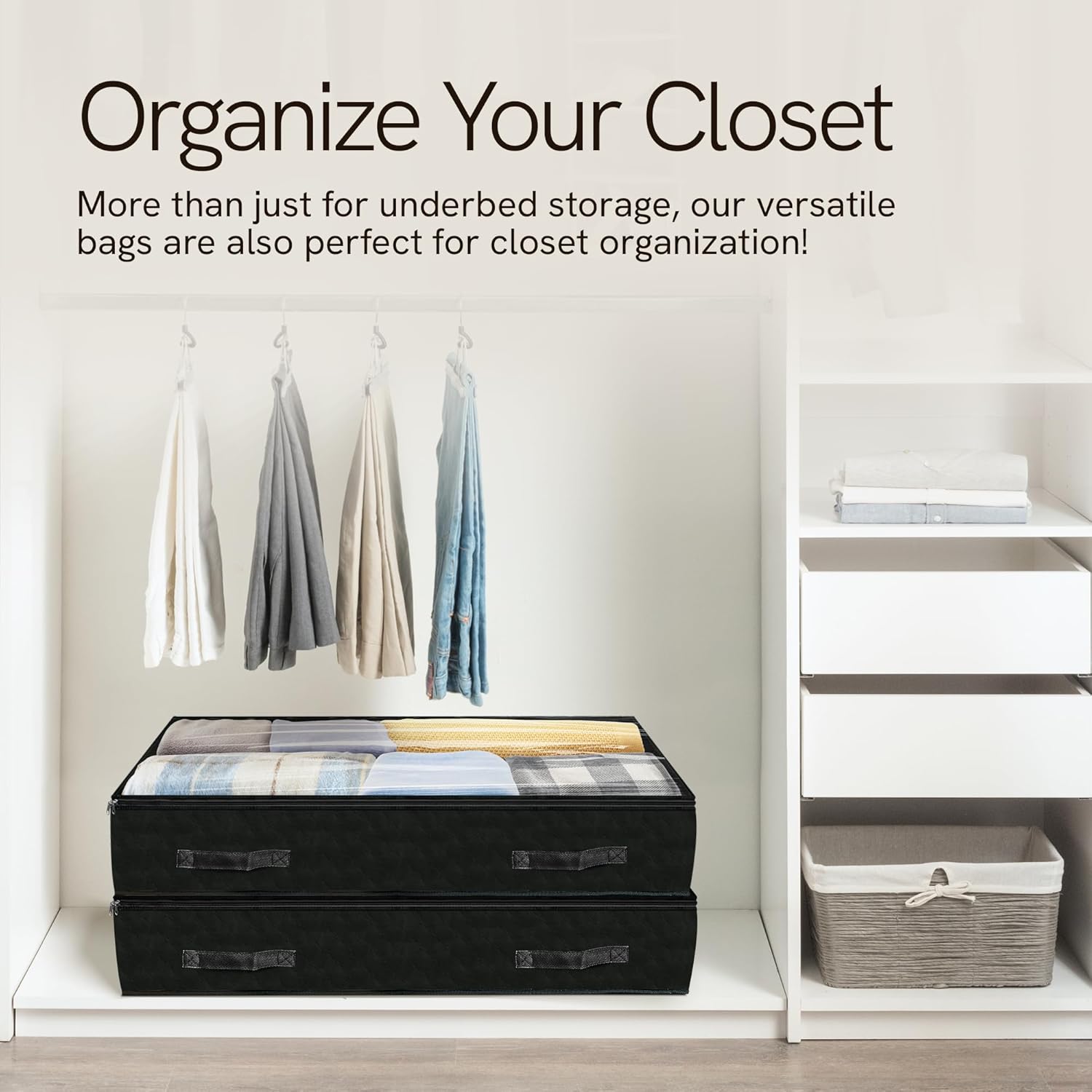 Reli. 90L Under Bed Storage Containers (4 Pack) | Closet Organizer with Clear Window | Underbed Storage Bins for Towels, Sweaters, Linens | Large Organizer for Closet (Black)
