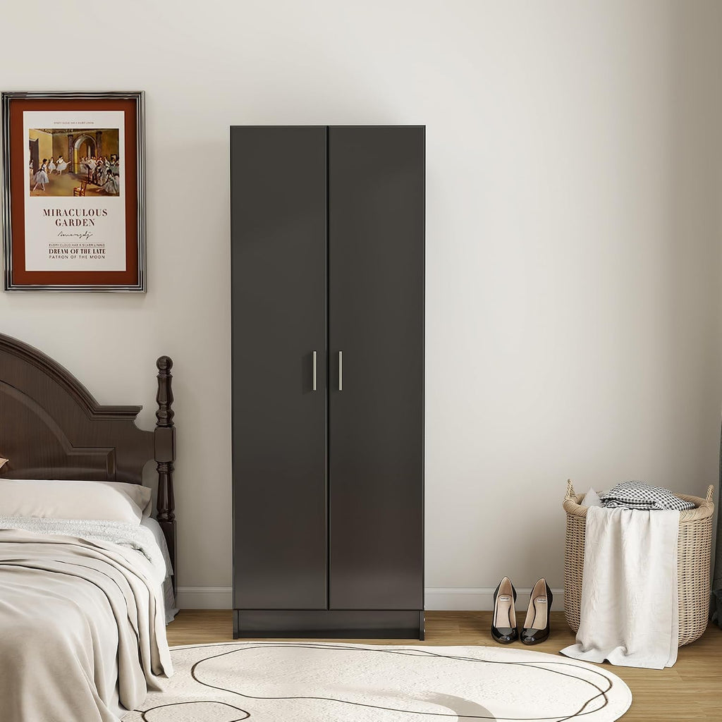 Panana 2 Door Bedroom Wardrobe Closet Bedroom Armoires Home Furniture for Storage (Black)