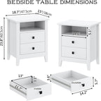 JSB Farmhouse Nightstand Set of 2 with 2 Drawers, Open Shelf for Bedroom | Night Stand, End Table,Bed Side, Side Table with Storage for Bedroom Kids Room Living Room, Holds 110 lbs,Sturdy, White