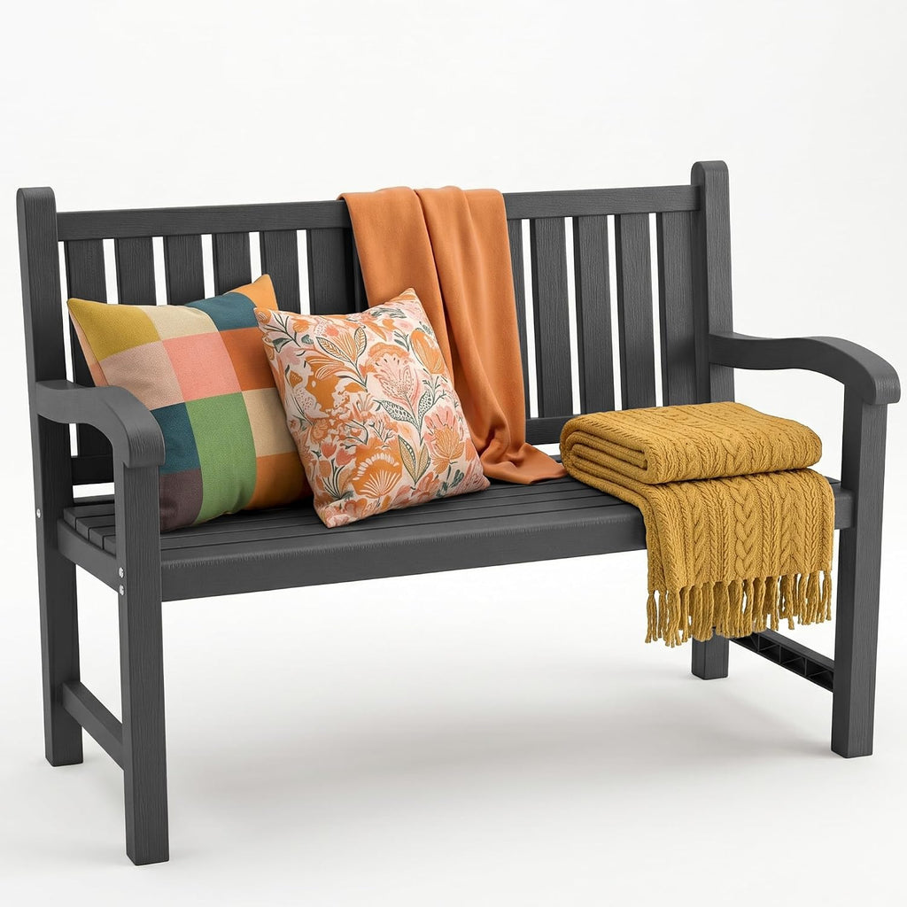 Outdoor Bench, 2-Person Outdoor Benches Weatherproof, 600 lbs Weight Capacity, Low Maintenance, Garden Bench for Patio, Park, Porch, Backyard, Balcony