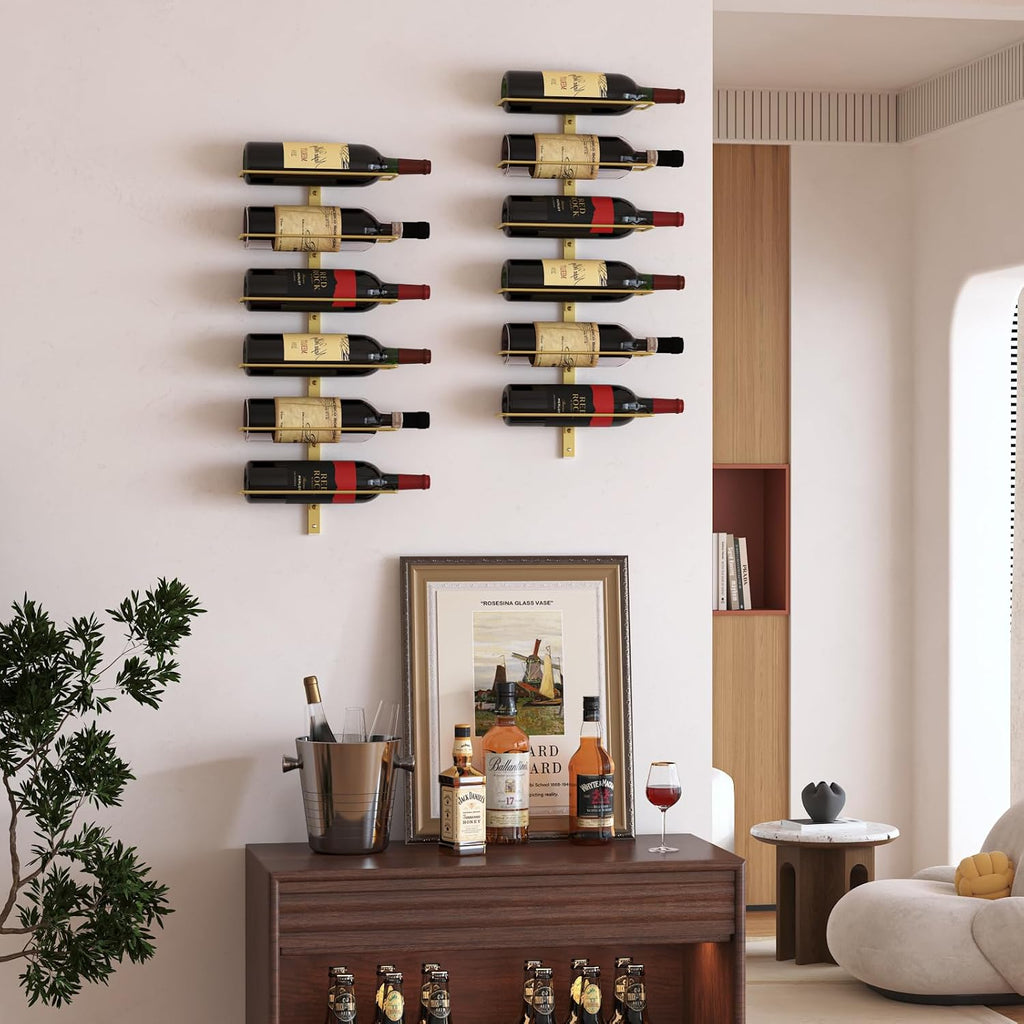B4Life Wine Rack and Holder Wall Mounted 12 Bottles, Metal Hanging Mount Racks for Wall, Liquor, Champagne for Bottles Storage Home Bar, Cellar and Kitchen, Dining Room (Yellow, 12 Bottle)