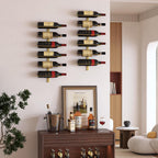 B4Life Wine Rack and Holder Wall Mounted 12 Bottles, Metal Hanging Mount Racks for Wall, Liquor, Champagne for Bottles Storage Home Bar, Cellar and Kitchen, Dining Room (Yellow, 12 Bottle)