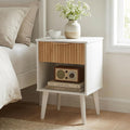 MAHANCRIS White Fluted Nightstand, Modern Bedside Table with Drawer and Opening Storage, Night Stand with Wood Legs, End Table Side Table for Living Room, Bedroom, Small Space, Natural ETBN6201