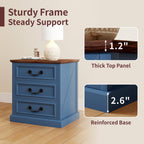 Vipbear Nightstand with Charging Station Set of 2, 22.4" Wide Farmhouse End Table, 3 Drawers for Bedroom, Wood Bedside Table with USB-C & AC Outlets, Side Tables for Living Room, Blue