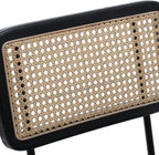 Rattan Woven Back Dining Chairs Set of 4, Black Sherpa Upholstered Kitchen Dining Room Chairs with Metal Legs