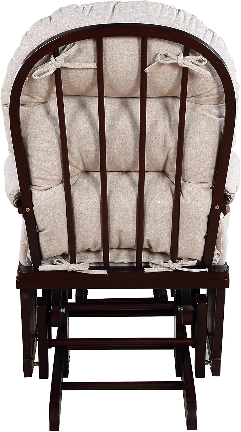 Glider & Ottoman Set: Modern Nursery Rocking Chair with Soft Beige Cushions - Wood Frame Comfort for Postpartum Recovery & Breastfeeding Mothers in Baby Bedroom