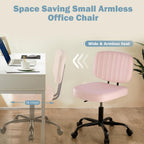 DUMOS Armless Home Office Executive Chair - Small Desk Chair with Low Back Lumbar Support, Height Adjustable PU Leather Computer Task Chair with 360° Swivel Wheels, for Adults, Pink