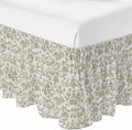 Farmhouse Sage Green Bed Skirt for Queen Size Bed 18" Drop,Dust Ruffle Wrap Around Bedskirt with Elastic Strap,Vintage Flower Leaf Botanical Adjustable Easy Fitting Pleated Bed Frame Cover