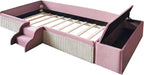 Twin Size Velvet Upholstered Floor Daybed with Stairs, Gas Lift Storage Ottoman and Padded Guardrails for Kids (Pink+White, Twin)