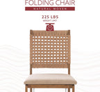 Linon Bennett Natural Folding Chair with Woven Rope Back and Linen Upholstered Seat Set of 2