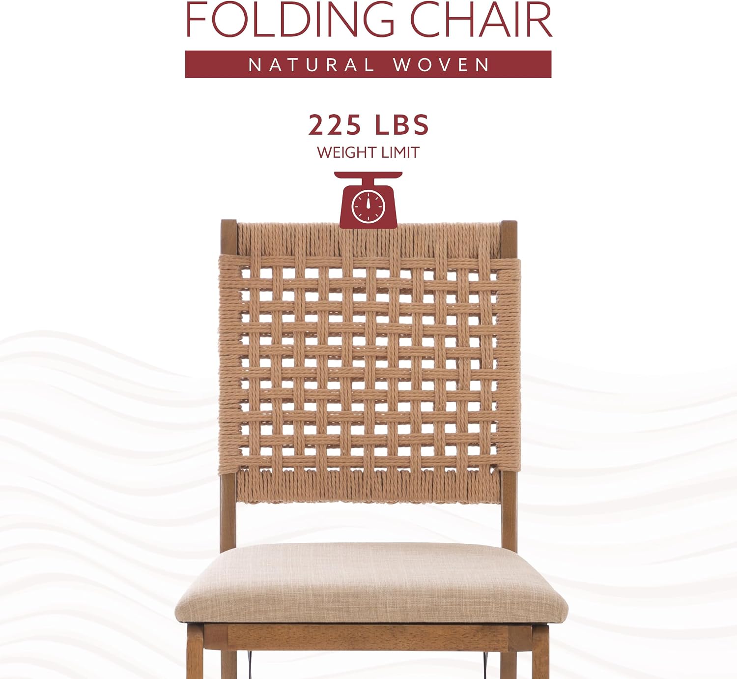 Linon Bennett Natural Folding Chair with Woven Rope Back and Linen Upholstered Seat Set of 2