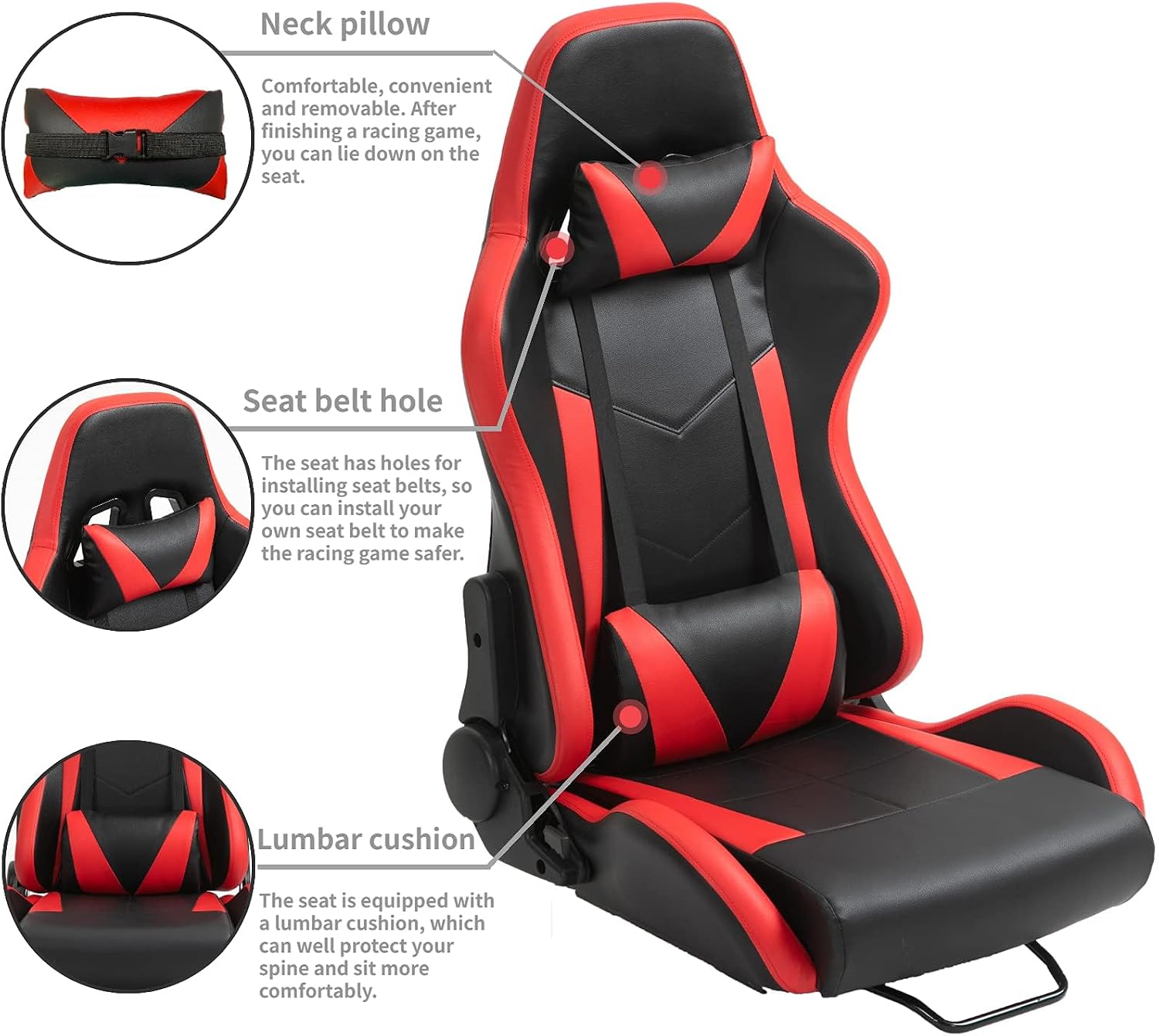 Marada Racing Seat with Double Lock Slip for Racing Wheel Simulator Stand Cockpit, Adjustable Cloth Red with Installed Parts