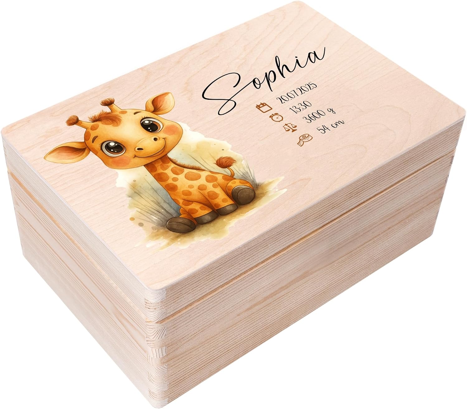Creative Deco Personalized Wooden Baby Memory Box Storage Box - Giraffe | 11.8x7.87x5.51in (+-0.5) | Hinged Lid Engraving | Unpainted Gift Box