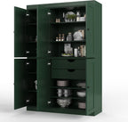 Palace Imports Solid Wood Kitchen Pantry Cabinet 71.5" Tall, 48.5" Wide – Storage Cabinet w/ 6 Shaker Doors, 2 Drawers & 8 Adjustable Shelves – Green, Renewable Eco-Friendly 100% Wood, Made in Brazil