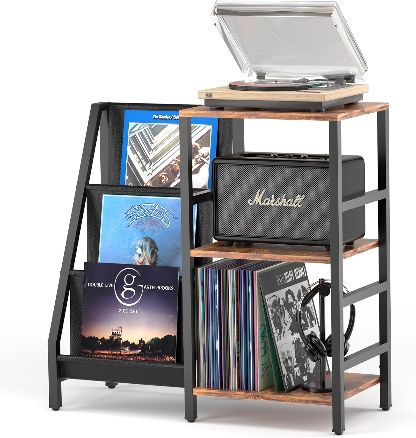 Coco Bird Vinyl Record Player Stand with 3-Tier Storage, Turntable Display Shelf for 200 Albums, Record Storage Table for Living Room, Stylish Holder with Speaker Storage