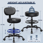 Brick Attic Drafting Chair with Backrest – Adjustable Foot Rest Rolling Stool with Wheels, PU Leather Swivel Stool for Office Spa Studio Lab Counter Salon Home Work Bar Kitchen Shop(Black), Pack of 2