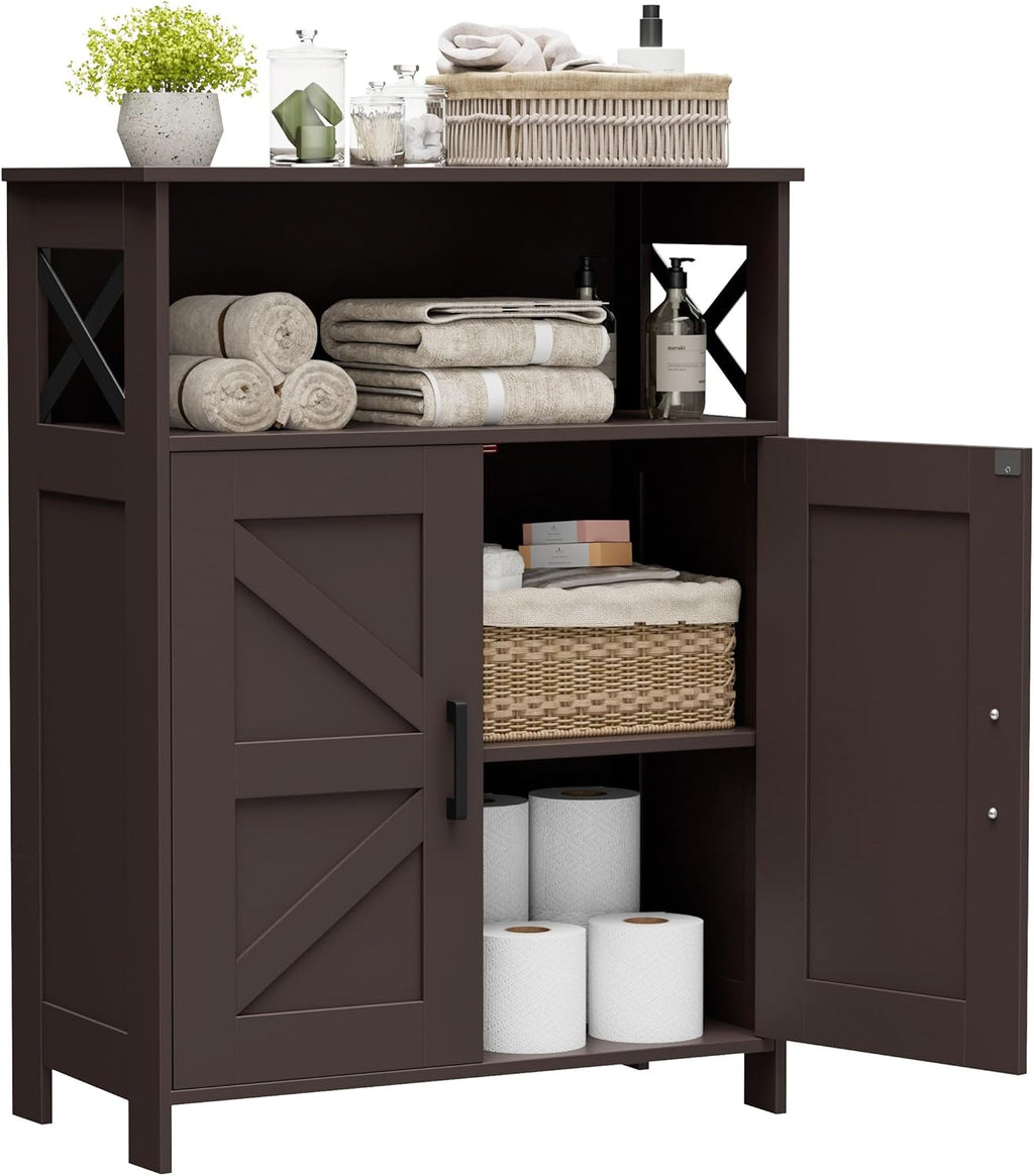 Homhedy Farmhouse Bathroom Storage Cabinet with 2 Doors, Toilet Paper Cabinet with Adjustable Shelf, Small Bathroom Cabinet for Kitchen/Laundry/Living Room, 11.8 x 23.6 x 31.5 Inches, Brown