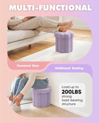 B FSOBEIIALEO Storage Ottoman Foldable, Sunflower Shaped Small Footrest Collapsible Folding Seat Bench for Bedroom Living Room Entryway, Faux Teddy Fur, Purple 12.6"x12.6"x11.4"