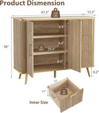 47.3" Modern Buffet Cabinet with Storage, Kitchen Sideboard Buffet with 2 Door & 3 Drawers, Fluted Caffee Bar Storage Cabinet for Dining Room, Living Room, Entryway, Natural Oak