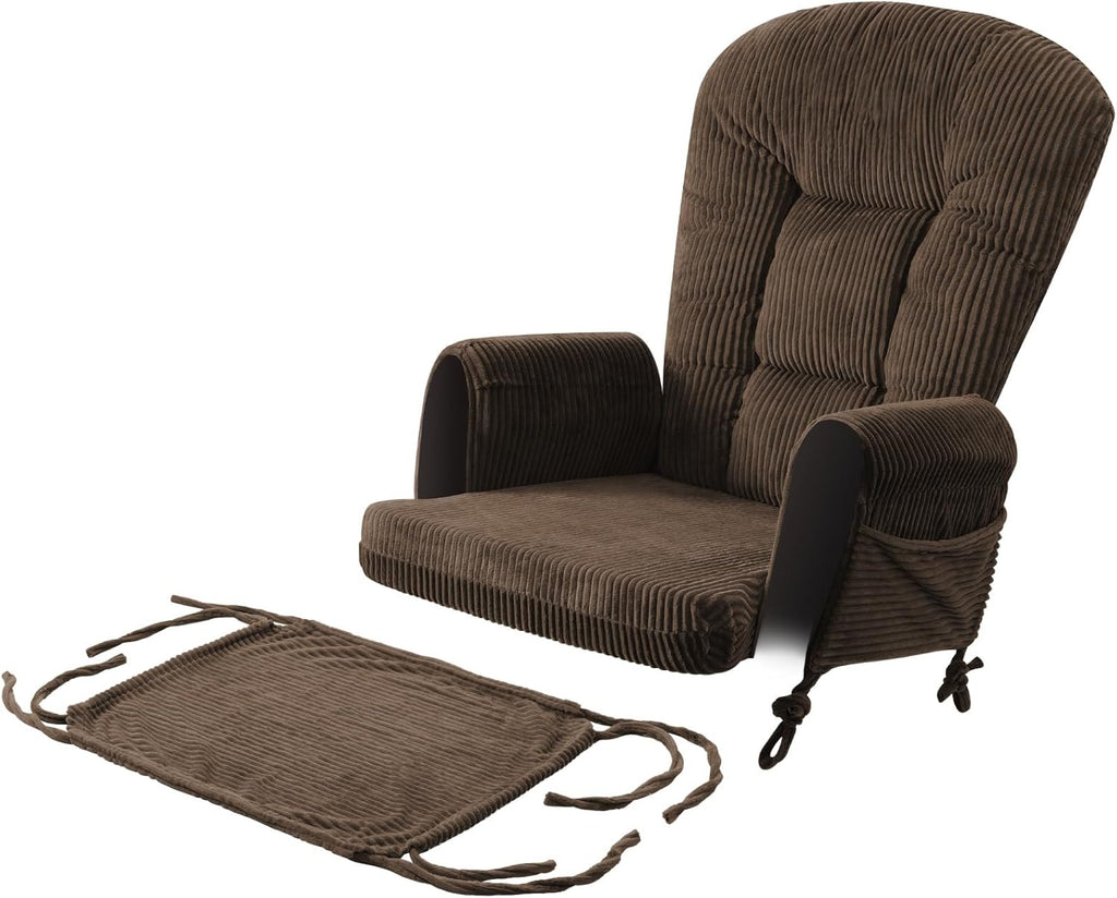 Boshen 5PCS Glider Rocker Replacement Cushions with Storage Side Pockets, Thickened 3.5IN Seat & Supportive Striped Plush Rocking Chair Cushion Set with Ottoman Cover for Indoor Nursery, Brown