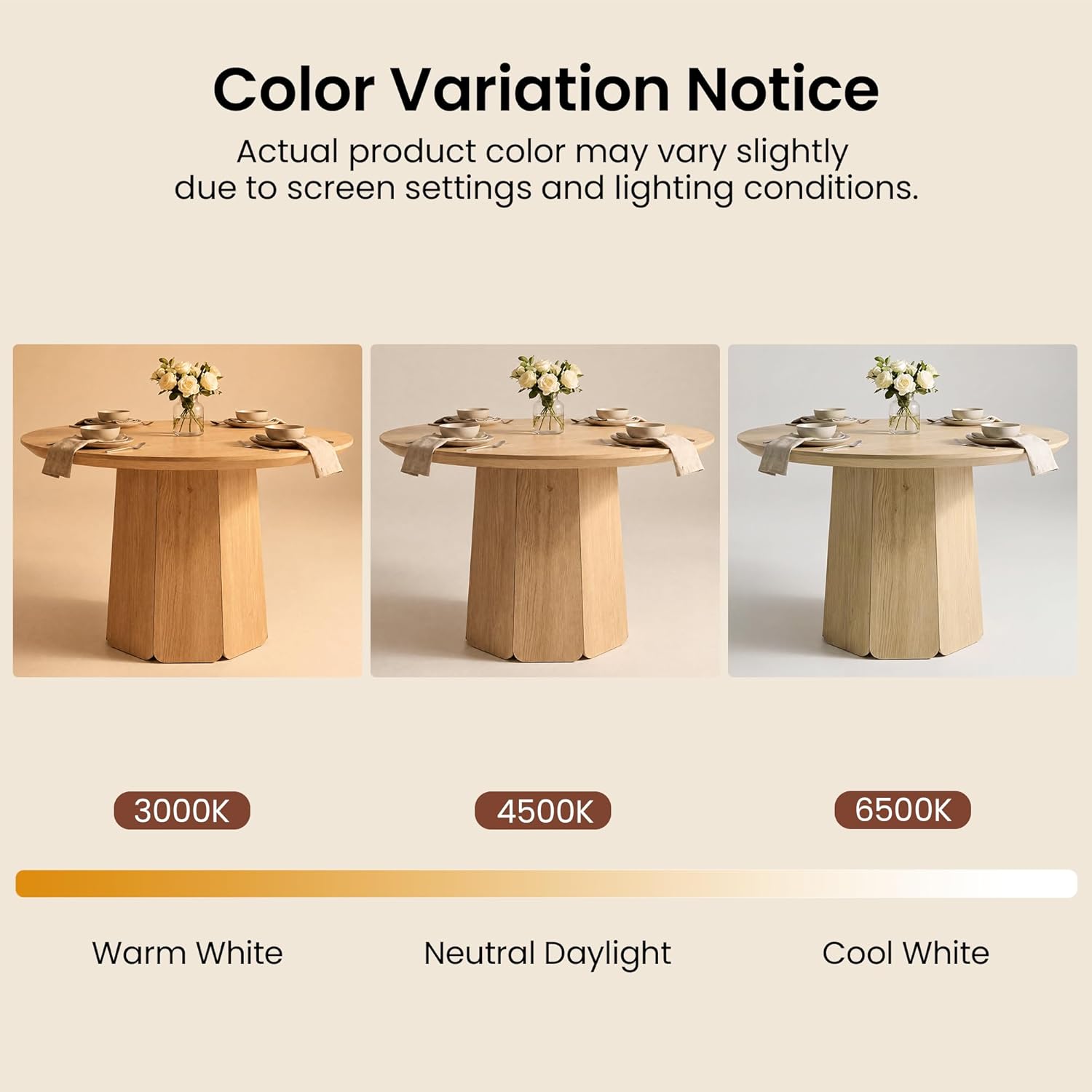ModernMate 43 inch Round Dining Table for 4, Circle Kitchen Table with Wooden Pedestal Base, Modern Wood Dining Room Table, Dinner Table for Dining Room, Kitchen, Living Room