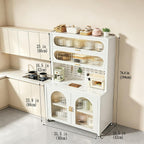 Kitchen Storage Cabinet, Modern Hutches with Countertop, Freestanding Pantry Cabinet Metal Storage Cabinet with Flip-up Doors, for Kitchen Dining Living Room (White, 80X42X194CM)