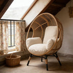 Wicker Chair Egg Shape, Indoor Outdoor, 400lbs Capacity, 8-Inch Cushion Balcony Chairs(Natural)