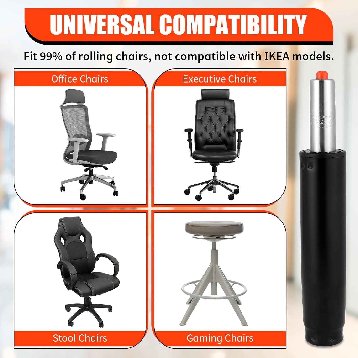 Universal Office Chair Gas Lift Cylinder Replacement, 5.5" Long Stroke Gas Lift, Heavy Duty Gas Lift Hydraulic/Pneumatic Piston for Office Chair/Gaming Chair