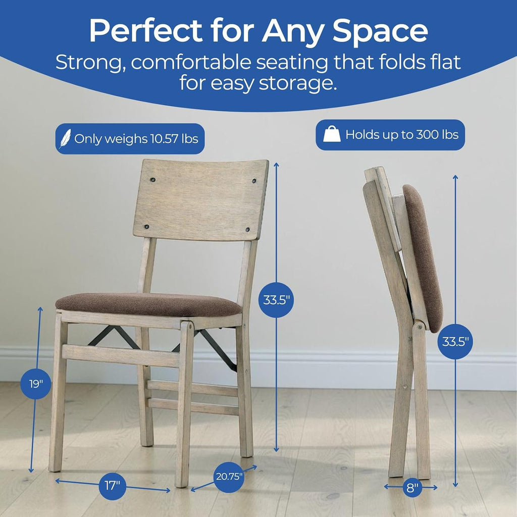 Stakmore Comfort Curve Wood Folding Chairs Set of 2, Padded Upholstered Seat, Solid Hardwood Dining & Card Table Chairs, Space Saving, No Assembly, Driftwood Frame with Bravado Aztec Fabric