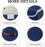 Collapsible Storage Boxes Baskets with Lid Cotton Linen Fabric Storage Bins with Faux Leather Handles Decorative Washable Cube Organizer Container for Home Closet Bedroom (Blue, Small Size)