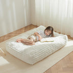 MAXYOYO Kids Bean Bag Chair Bed, Convertible Children Bean Chair to Floor Couch with Filler, Faux Fur Bean Bag Bed Stuffed Child Sofa Couch for Girl Boy, Beige Large