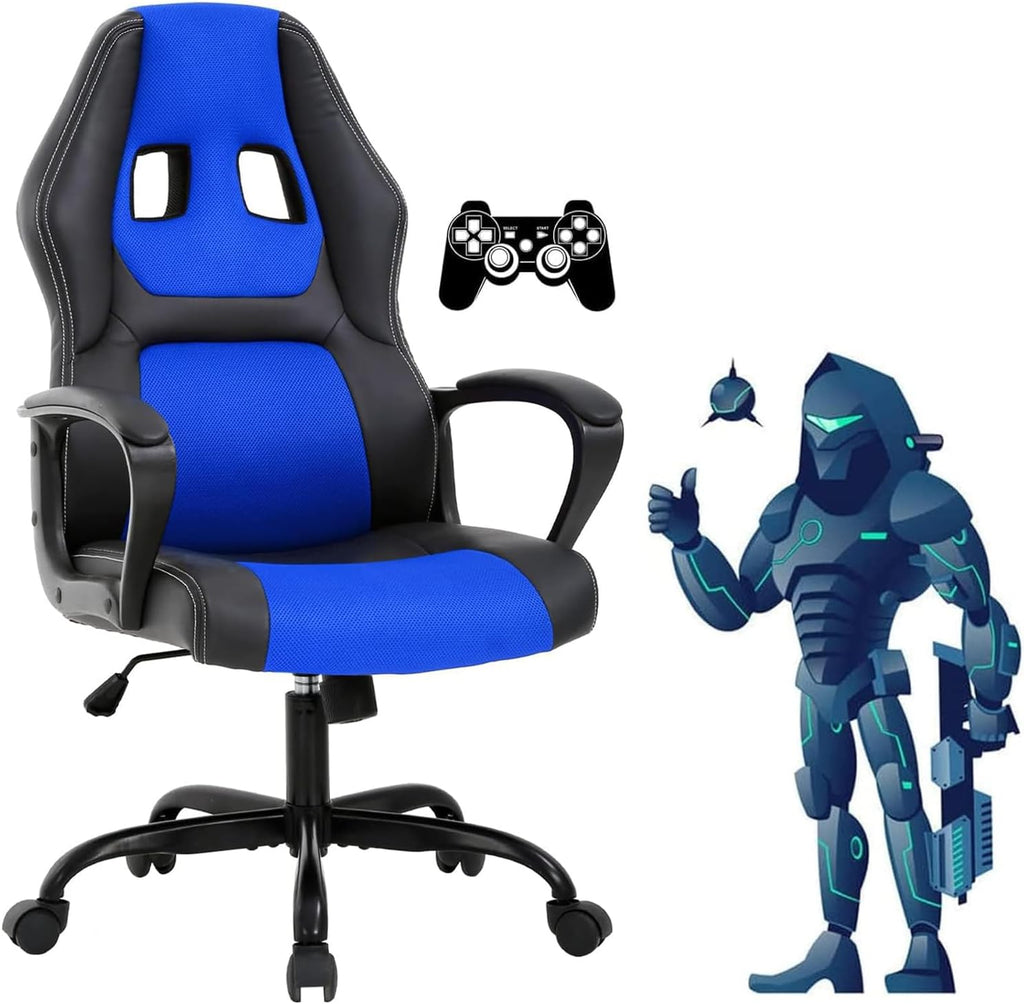 Gaming Chair Office Chair Ergonomic Video Game Chairs Adjustable Reclining Computer Chair with Lumbar Support Armrest Headrest Task Rolling Swivel Chair Game Chair for Adult Teen - Blue