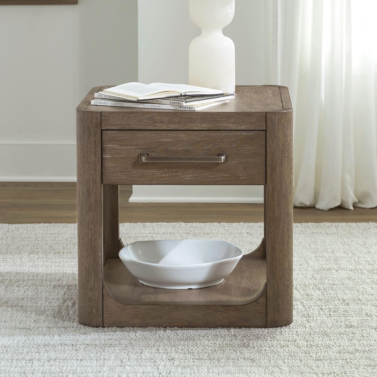 Liberty Furniture South Bend Living Room End Table Contemporary with Storage Drawer - Burnished Clay Oak Wood