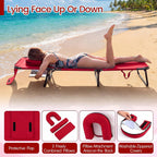 DREAMADE Tanning Chair, Adjustable Beach Lounge Chair w/Face Hole, Pillows, 4-Position Backrest & Footrest, Supports 330 lbs, Outdoor Lounge Chairs for Patio Lawn Camping, Red