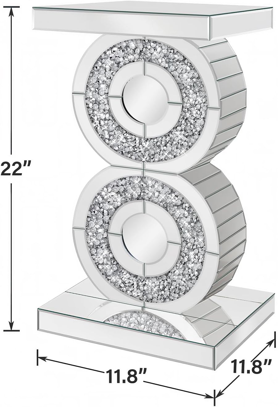 Pregaspor Crushed Diamond Mirrored End Table, Unique Side Table with Crystal Inlay,Coffee Table for Living Room Bedroom