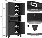 YAUWOH 69" Tall Metal Pantry Cabinet with Microwave Shelf, 4 Doors & 3 Adjustable Shelves, 120LBS Per Shelf Heavy Duty Storage Cabinet with Anti-Tip Design for Kitchen,Dining Room (1PC,Black)