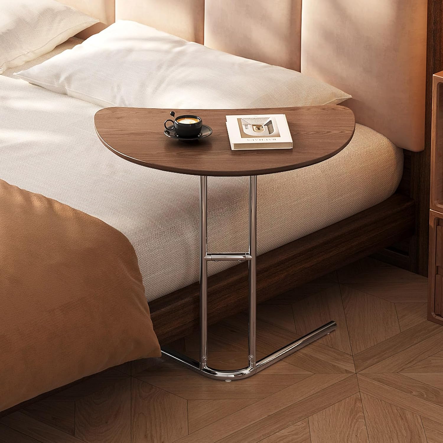 Miuuod C-Shaped End Table,Small Side Table for Couch, Sofa Table with Metal Frame,Laptop Snack Table for Living Room,Bedroom,Home Office,Bedside,Wood