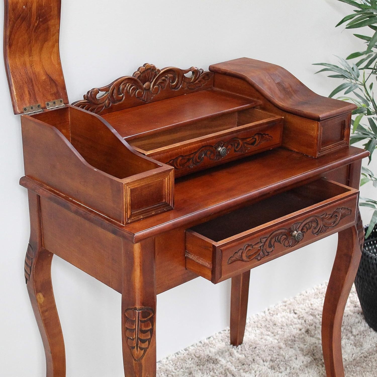 Maykoosh Carved Wood Telephone Table - 2 Drawer Accent Table - Elegant Design - Entryway Side Table - Living Room Decor
