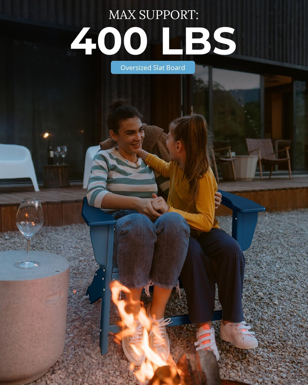 BRIOPAWS Adirondack-Chairs-Set of 2 | Fire Pit Chair | Oversized | HDPE Plastic | Weather Resistant | for Deck Outdoor Poolside Campfire | Blue
