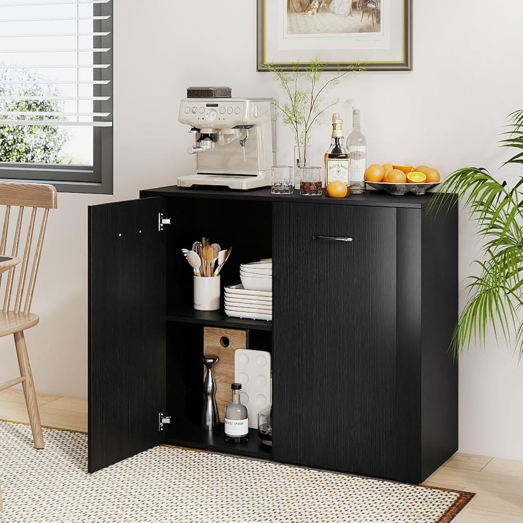Giantex 38-Inches Storage Cabinet, Sideboard with 2 Doors and 4 Cubic Shelves, Anti-Tipping Device, Sturdy Metal Hings, Credenza, Bathroom Cabinet for Living Room, Kitchen, Entryway, Black