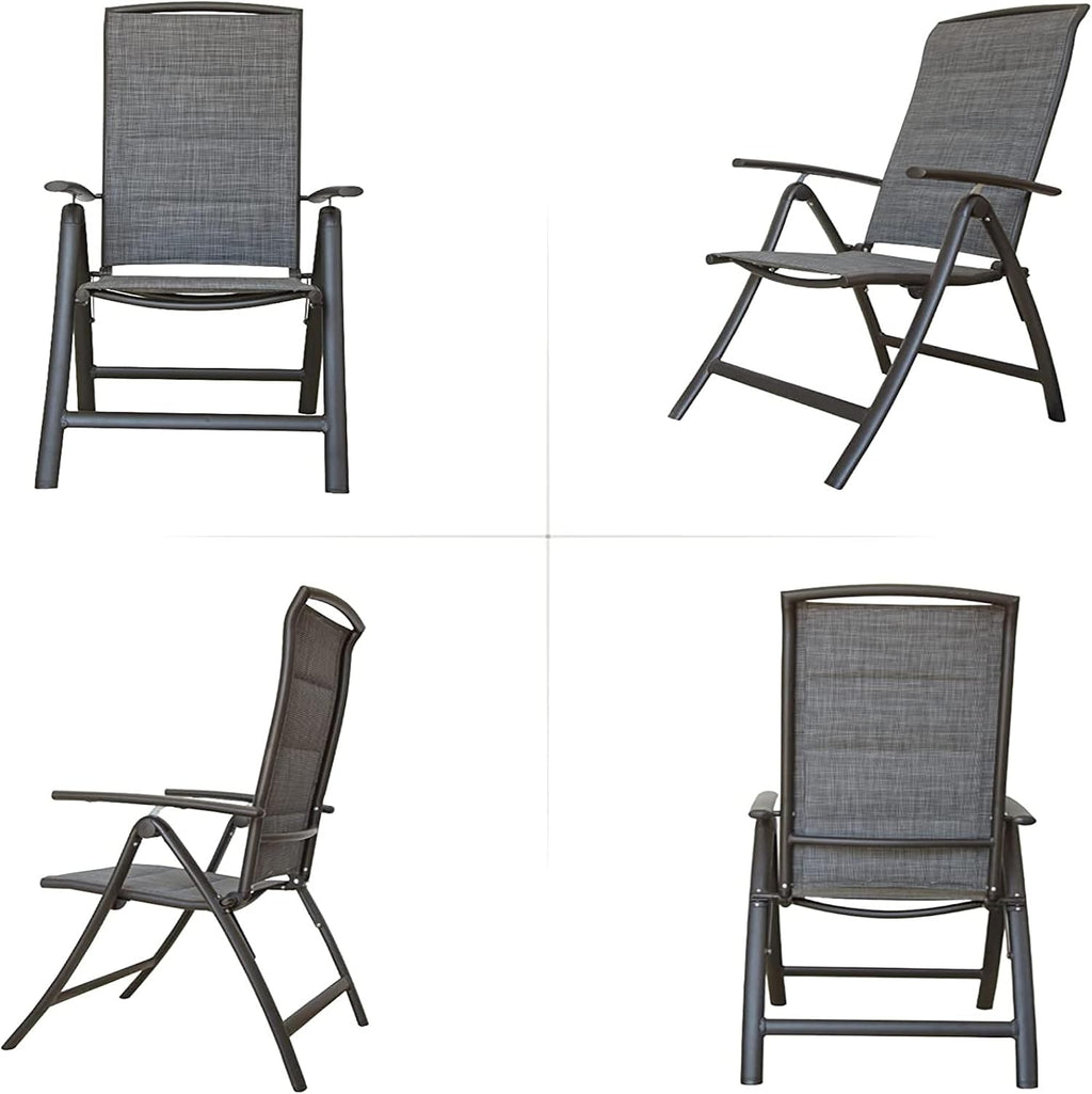 Folding Patio Chairs Set of 2, Aluminium Frame Reclining Sling Lawn Chairs with Adjustable High Backrest, Patio Dining Chairs for Outdoor, Camping,Porch (Double Layered Textilene Fabric, 2 Chairs)