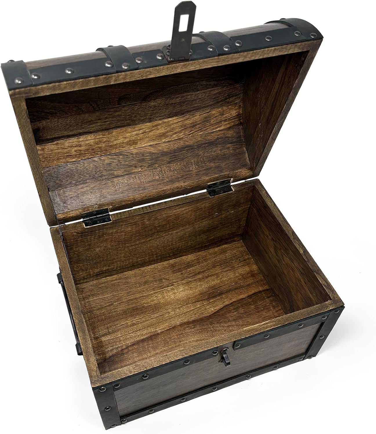 Nautical Cove Handmade Wooden Treasure Chest Storage Box – Deluxe Design with Real Leather Accents, Working Iron Lock & Skeleton Keys, Decorative Keepsake Chest (Large - 12 × 9 × 9")